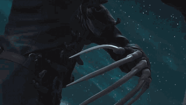 a werewolf with a full moon in the background looks at the camera