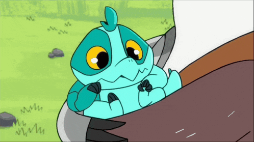a cartoon character is sitting on a rock and looking at something