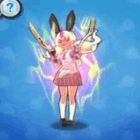a girl with bunny ears is holding a sword and a fork