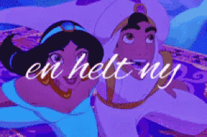 a cartoon of jasmine and aladdin with the words " en helt ny " on the bottom