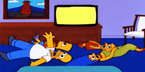 a cartoon of homer simpson and bart simpson laying on the floor