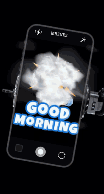 a phone that says good morning with a sun on it