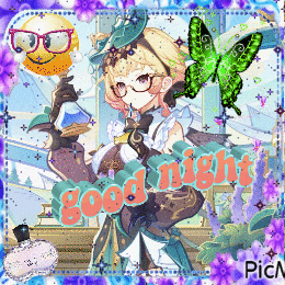 a picture of a girl with glasses and the words good night on it