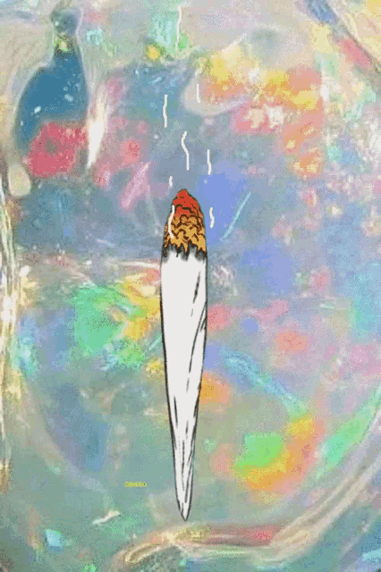 a cartoon drawing of a cigarette with smoke coming out of it on a colorful background