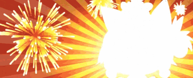 a fireworks display with a red and yellow background