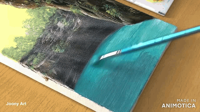 a painting of a waterfall is being painted by joony art