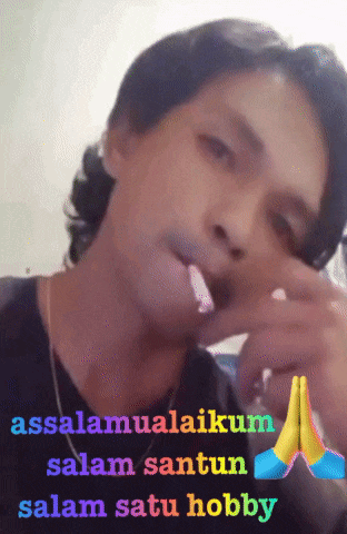 a man is brushing his teeth with the words assalamualaikum salam santun salam satu hobby behind him