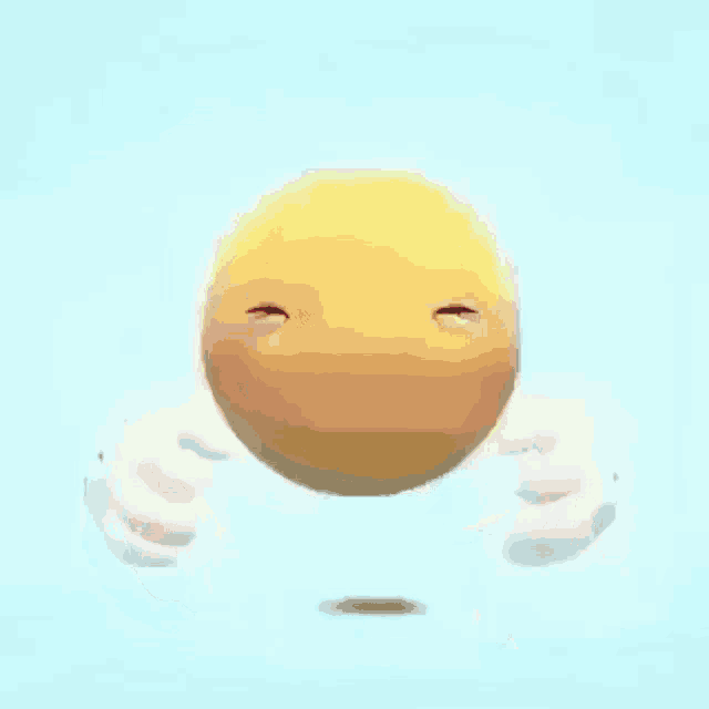 a cartoon smiley face with its mouth open is flying through the air .
