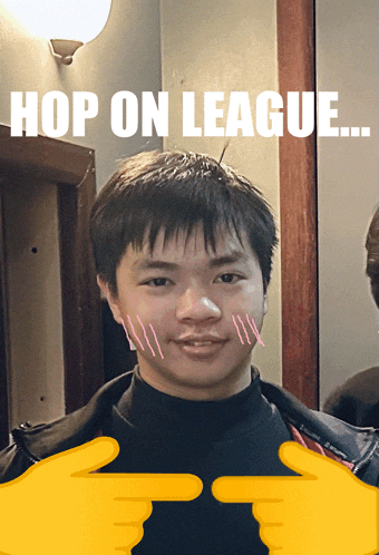 a picture of a young man with the words hop on league below him