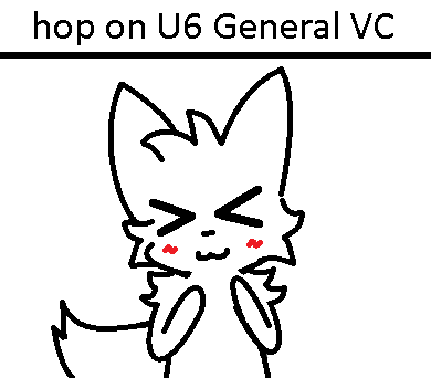 a black and white drawing of a fox with the words `` hop on u6 general vc '' written above it .