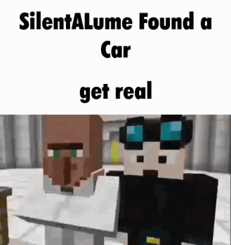 two minecraft characters are standing next to each other with the words silentalume found a car get real on the bottom