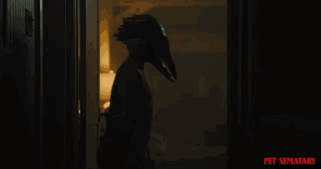 a silhouette of a person with a crow 's head and the words pet sematary below it
