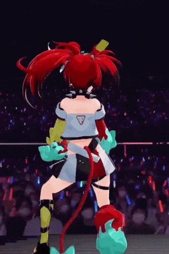 a cartoon character with red hair and a triangle on her chest