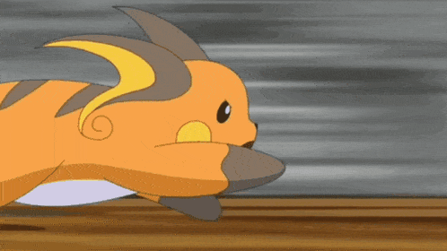 a cartoon fox is running on a wooden surface