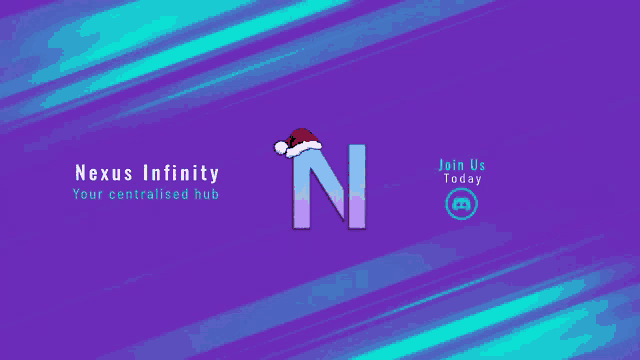 an advertisement for nexus infinity with a santa hat