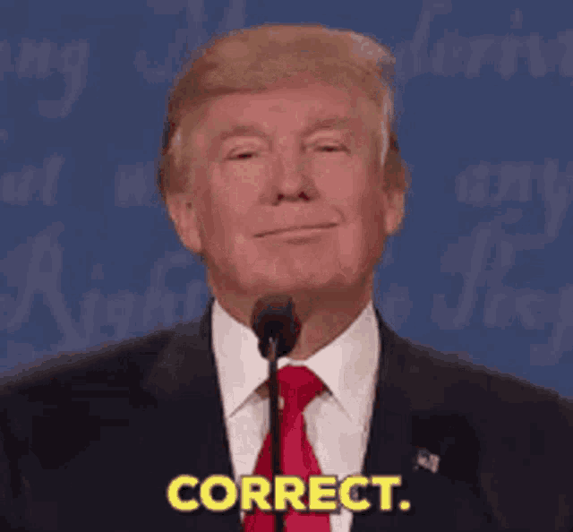 donald trump is giving a speech and the word correct is on the screen