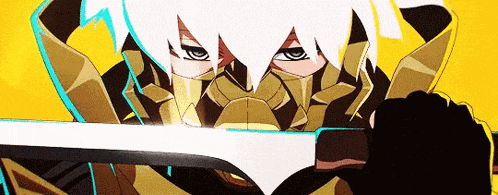 a cartoon character with a mask on his face is holding a sword in his hand .