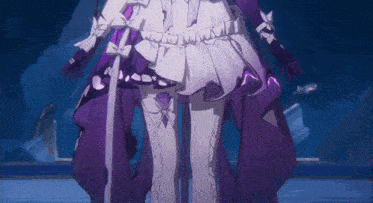 a purple and white anime character with a sword