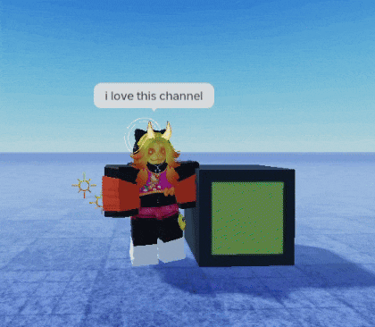 a video game character says i love this channel in a speech bubble