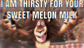 a cartoon lion is holding a bottle of sweet melon milk .