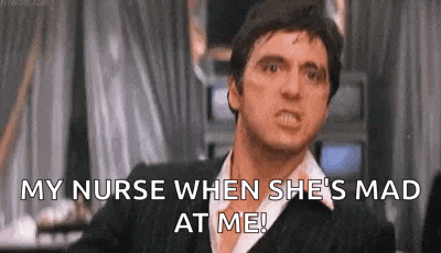 a man in a suit and tie is talking about his nurse when she 's mad at me .
