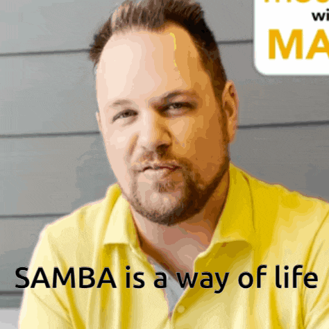 a man wearing a yellow shirt with the words samba is a way of life