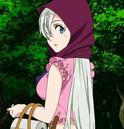 a girl with long white hair and a purple hood