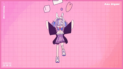 a pile of pink hearts with a bunny sitting on top of it
