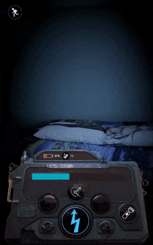 a screenshot of a video game with a purple light coming out of the bottom right