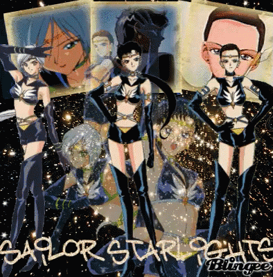 a group of anime characters standing next to each other with the words sailor starlight blingee written on the bottom