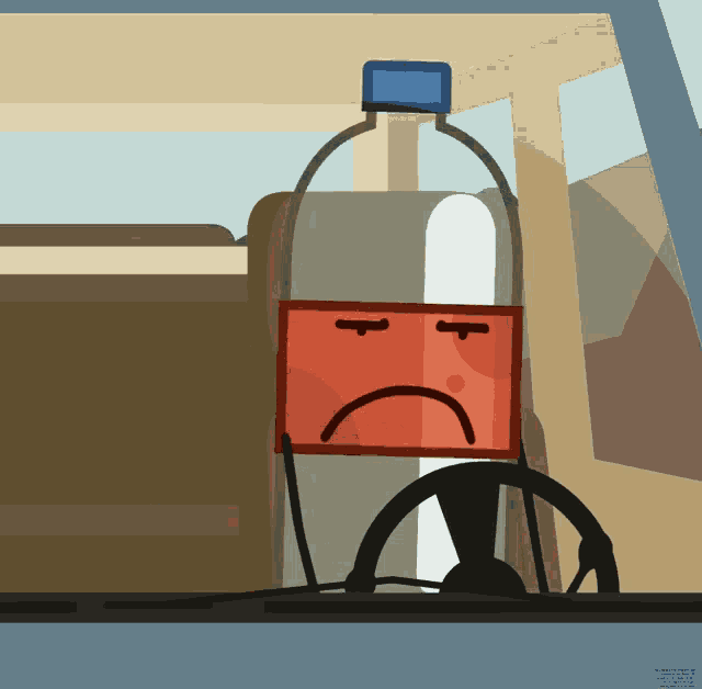 a cartoon drawing of a bottle with a sad face on it