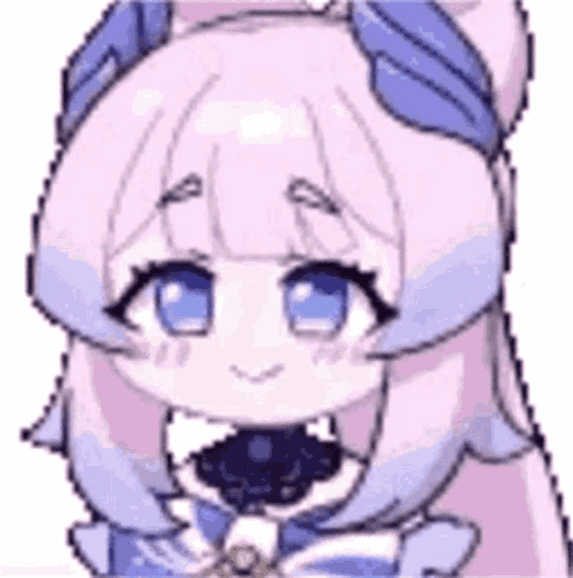 a pixel art drawing of a cute anime girl with pink hair and blue eyes .