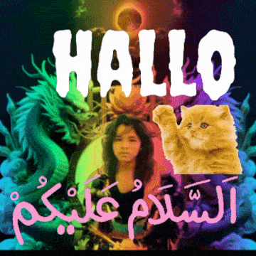 a picture of a girl and a cat with the words hallo