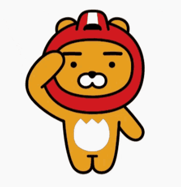 a cartoon bear wearing a red lion costume