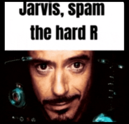 a picture of a man with the words jarvis spam the hard r above him