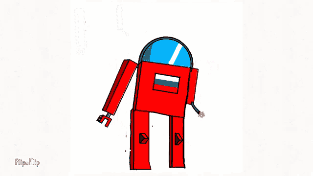 a cartoon drawing of a red robot with a russian flag on the side