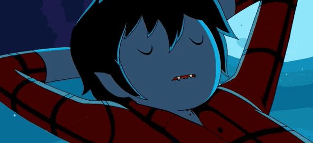 a cartoon character with a red and black plaid shirt is sleeping