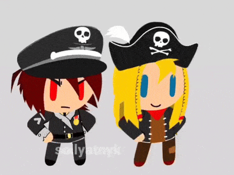 a couple of cartoon characters standing next to each other with the name mollyatnyk on the bottom