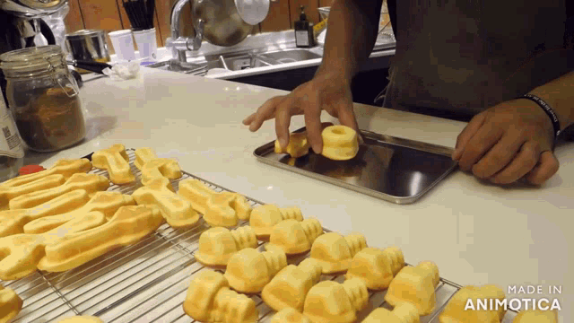 a bunch of cakes are on a tray with the words made in animatica at the bottom