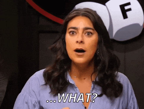 a woman with a surprised look on her face is asking what