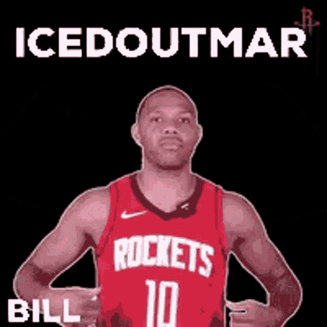 a man in a red rockets jersey flexing his muscles