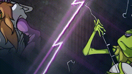 a cartoon drawing of a frog holding a lightning bolt in his hand .