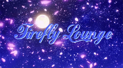 firefly lounge is written in blue letters on a dark blue background