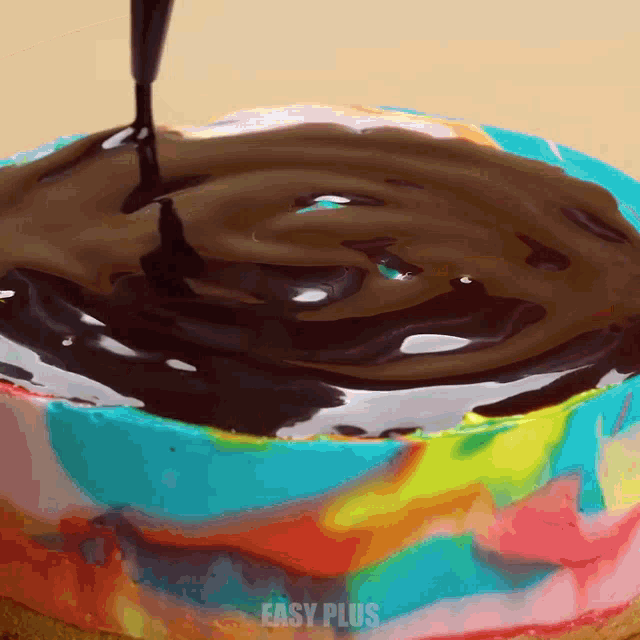 a colorful cake with easy plus written on the bottom of it