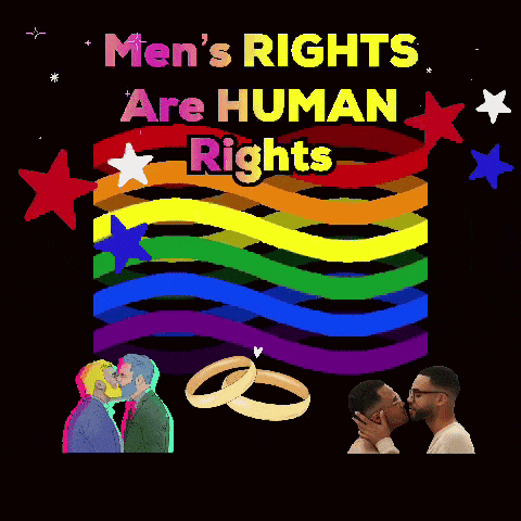 a poster that says men 's rights are human rights with two men kissing