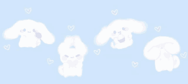a bunch of white rabbits with different facial expressions on a blue background .