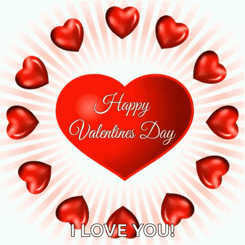 a happy valentine 's day greeting card with hearts around it