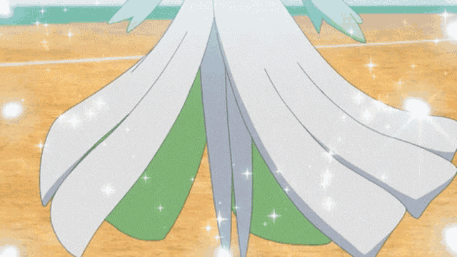 a close up of a cartoon character 's feet with a white and green skirt