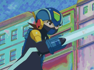 a pixelated image of a cartoon character holding a sword