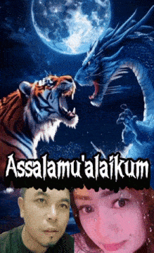 a picture of a tiger and a dragon with the words assalamu ' alaikum on it